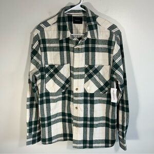 NWT PacSun Men’s S Heavyweight Button-Down Shirt Green/White Plaid 100% Cotton